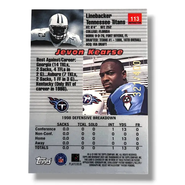 1999 Bowman's Best Jevon Kearse RC Refractor 321/400