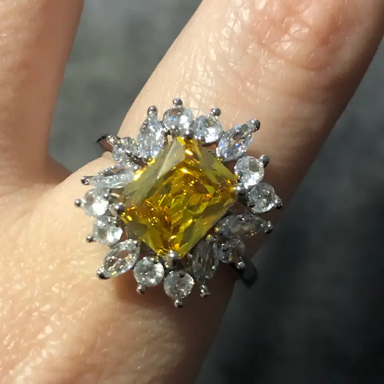Yellow Stone & CZ Size 9 Statement Ring