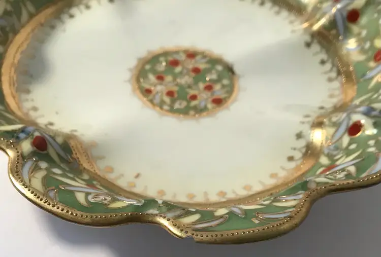 Antique Hand Painted Nippon Blue Maple Leaf Gilded 7” Dish