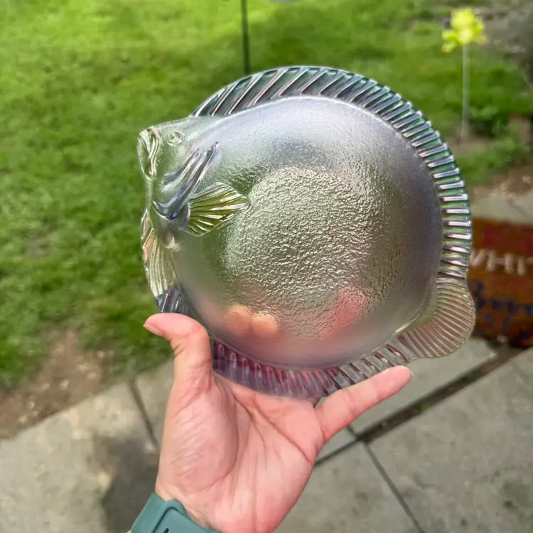 Art Glass Clear Aurora Borealis Textured Fish Bowl Trinket Dish Catchall Beach