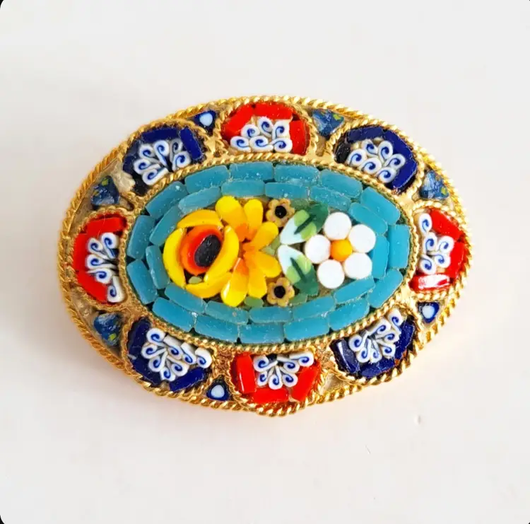 Vintage Oval Micromosaic Brooch