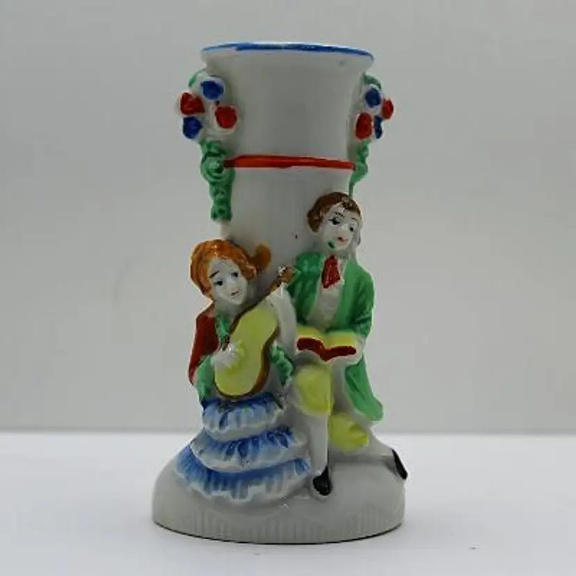Charming Vintage Ceramic Musician Figurine Bud Vase Marked Japan