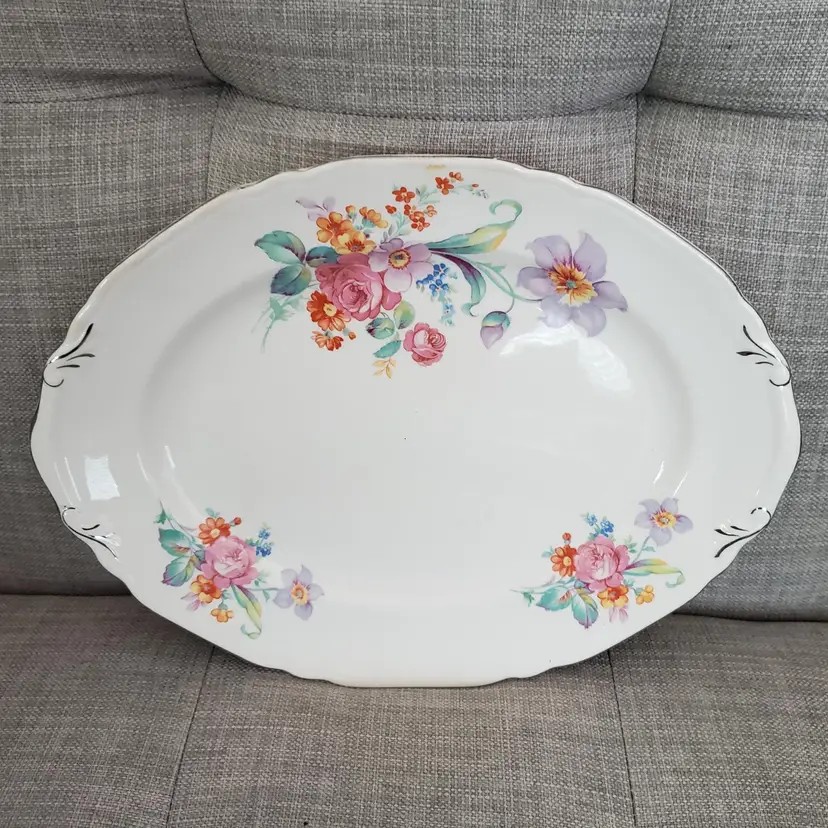 Vintage Crown Potteries Co. Made in USA Floral Platter