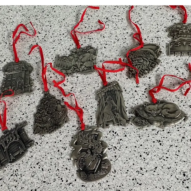 Vintage "Twas the Night Before Christmas" Pewter Ornament Complete Set Of 9