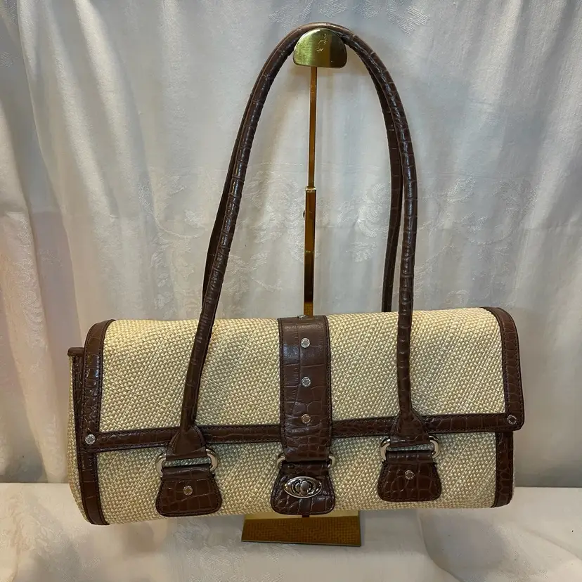 Antonio Melani Straw Shoulder Bag with Leather Trim