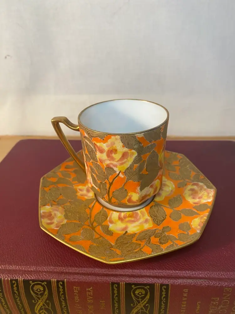 Orange Flowers With Gold Leaves Teacup