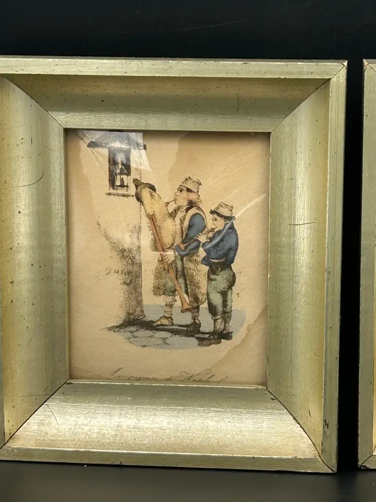 Vintage Framed Hand Colored Etching Bagpiper Of Naples –Zampognaro Napoli