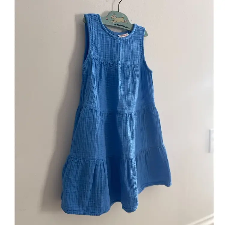 Cat & Jack Cotton Gauze Tiered Dress Ocean Blue Girls Size M (8) Beach Summer