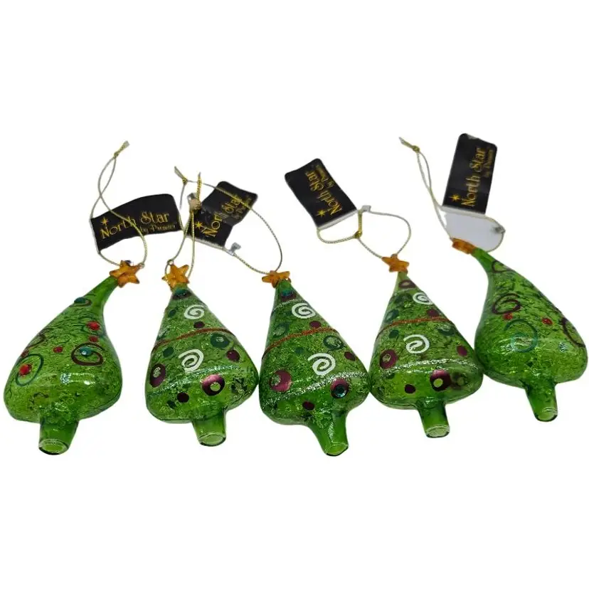North Star Glass Tree Ornament Set of 5 NWT