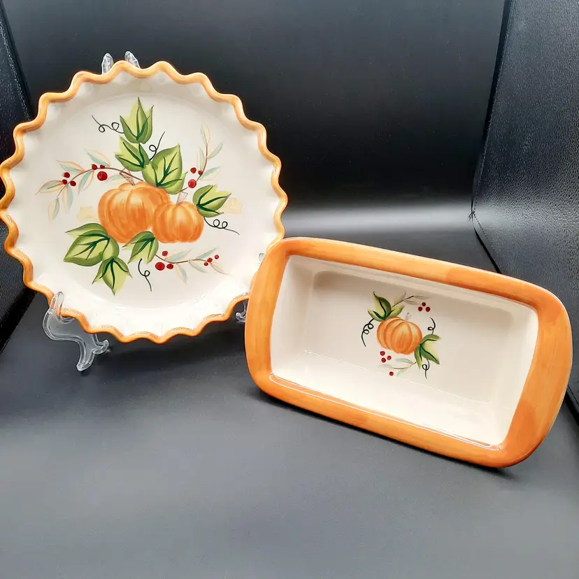 Mesa International Pumpkin Loaf Pan & Pie Plate Ceramic