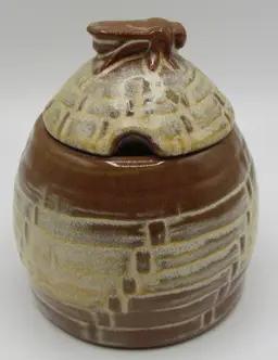 Vtg Frankoma Pottery Plainsman Brown Honey Pot #803 w/Bee Finial on Lid- no dipper