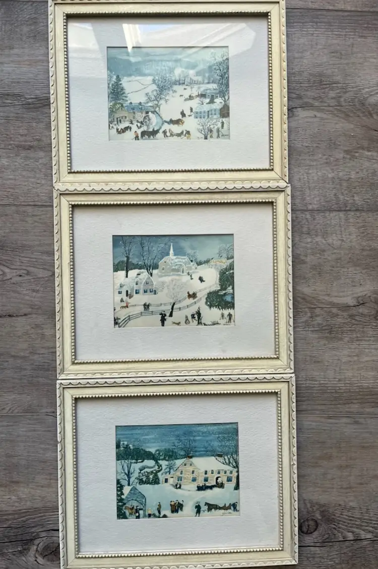 Grama Moses Winter Snow Scenes Framed Picture Set of 3 8x10
