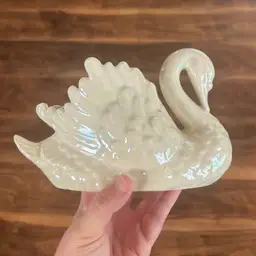 Vintage Signed Studio Pottery Iridescent Swan Planter