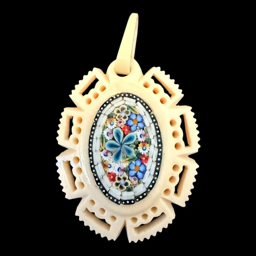 Micro Mosaic Carved Bone Pendant 2β