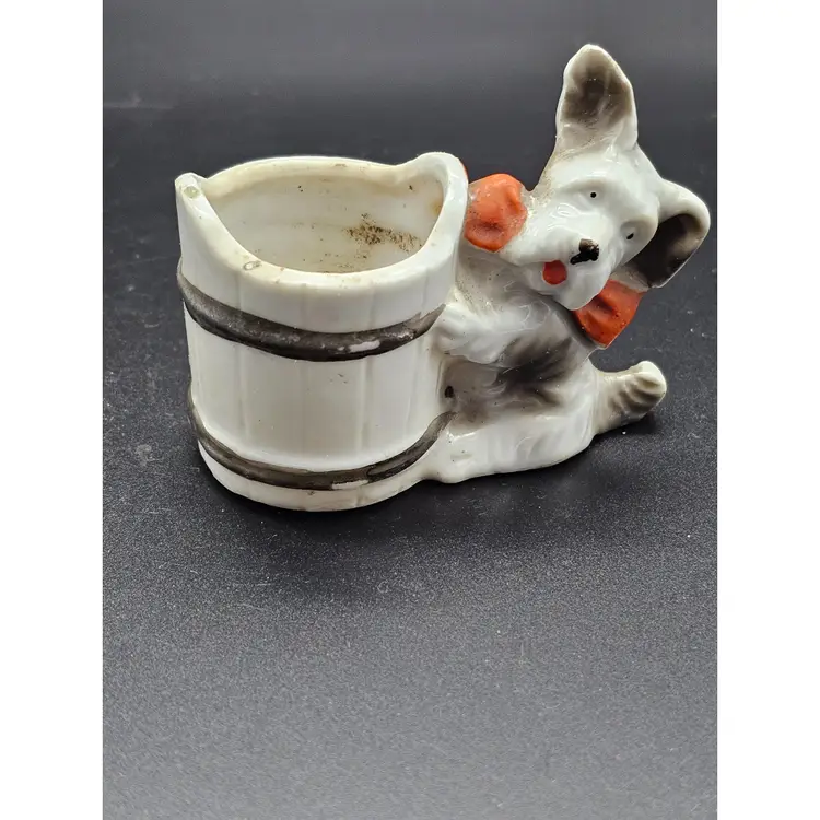 Vtg Ceramic Dog With Bucket Small Planter Bowl Japan