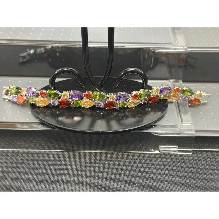 Double Row Multi-Gemstone 925 Sterling Tennis Bracelet-broken safety chain