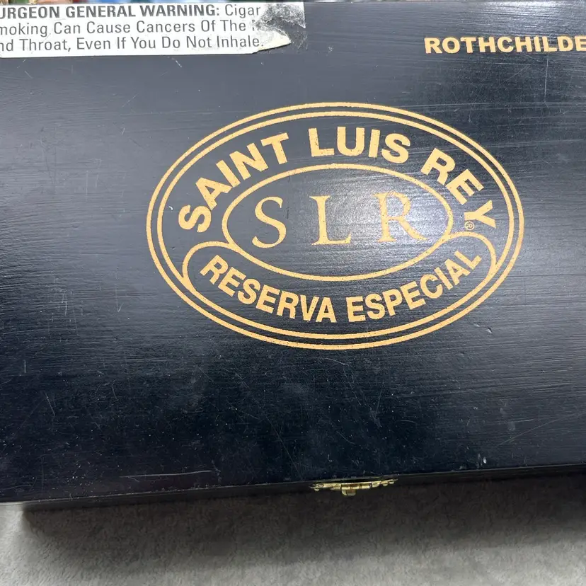 Saint Luis Rey Rothchilde Wooden Cigar Box Black Gold Hinged Storage Decor Honduras