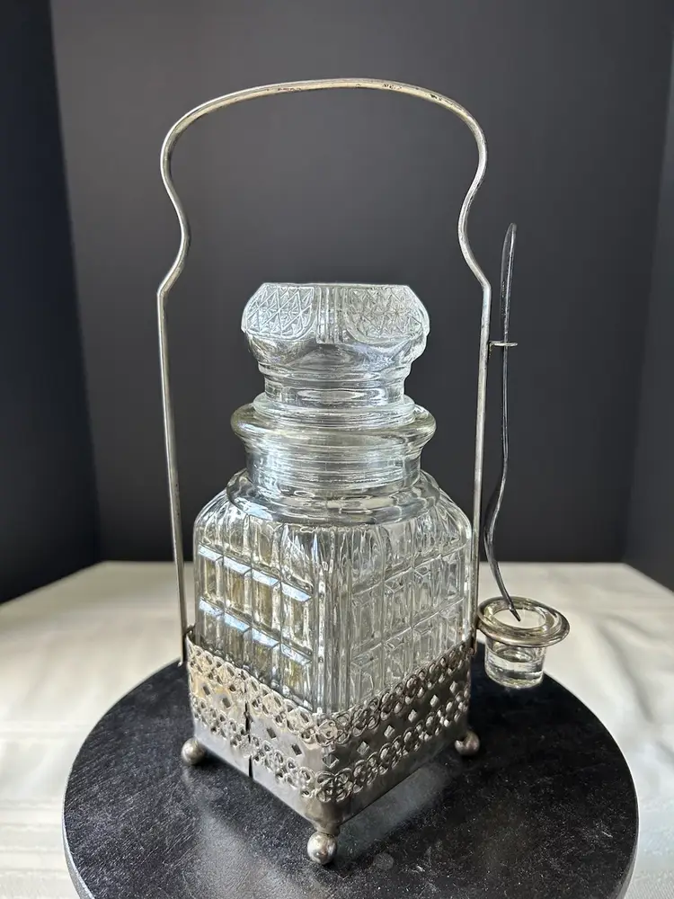 Unique Vintage Sheffield Glass Pickle Jar - Holder, Fork, Drip Cup