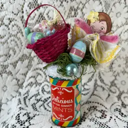 019 Vintage Delicious After Dinner Mints Can With Easter Basket, Pink Assemblage 7" X 6"