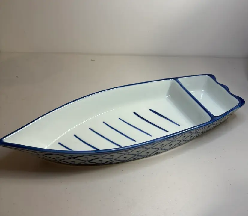 Ceramic 13” Long Boat Serving Dish Sushi