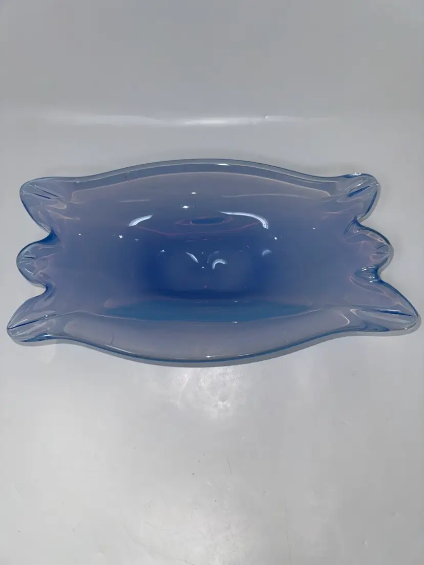 Murano Vintage Opalescent Blue White Tray Plate Italy Art Glass Mid Century