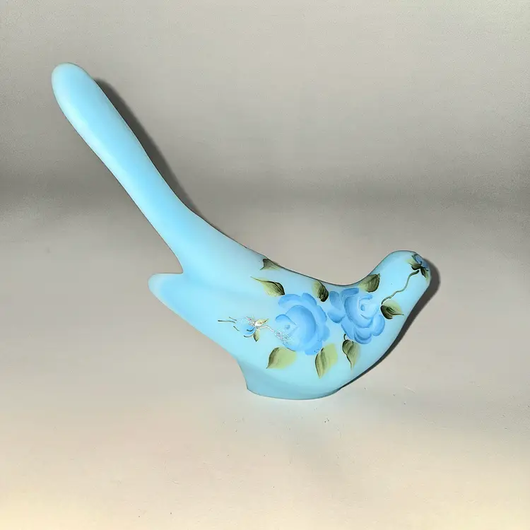 Fenton Blue Burmese Songbird Handpainted and Signed by Linda Fleming GLOWS