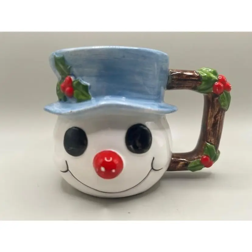 Vintage 1979 Fitz and Floyd Snowman Mug with Blue Hat ~ Festive Holiday Decor ~ Cheerful Design ~ 3.25 inches tall