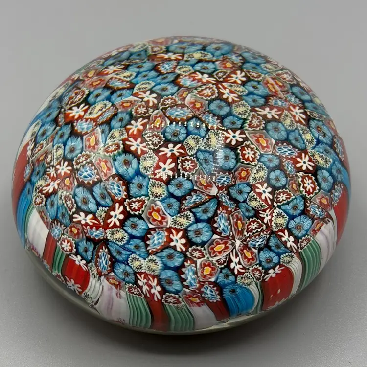 ALT Murano Glass Paperweight Dome Millefiori Cane Red White & Blue Close Pack