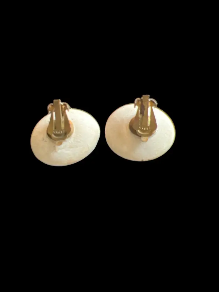 Vintage Red Green & Gold Glazed Porcelain MCM Clip On Earrings #G-8