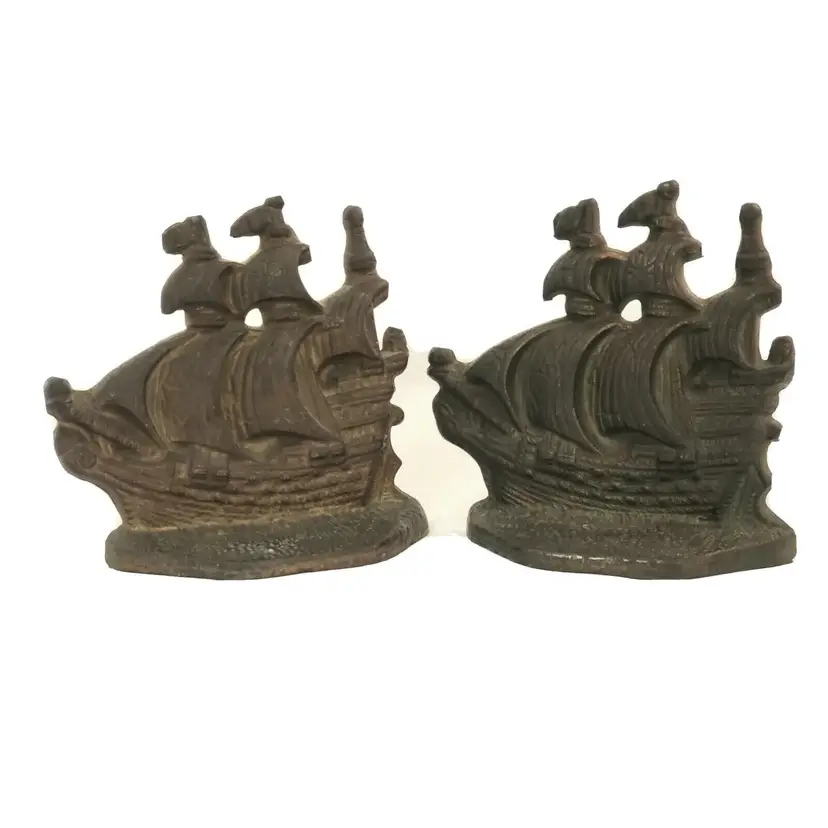 Nautical Bookends Schooner Sailing Boat Ships Old World Cast Iron Vintage Pair