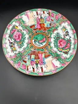 Vintage Chinese Rose Medallion Famille Decorative Plate Hand Painted In Hong Kong