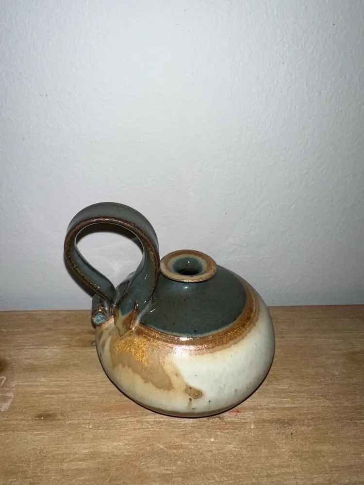 Vintage Chamberlain Pottery Clear Lake Iowa Clay Oil Lamp Signed