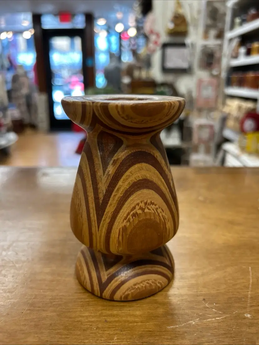 Vintage Wood Candlestick Turned Handmade Candle Holder