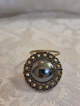 Vintage W. Germany Hematite and Marquisate Gold Tone Scarf Clip. Please read condition