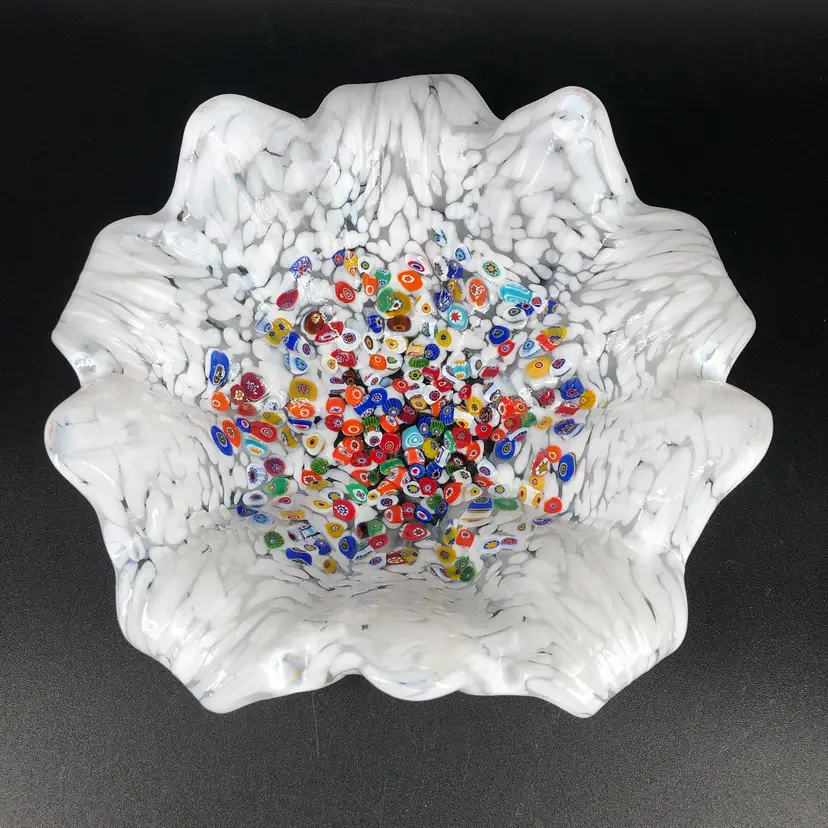 Stunning Murano Hand-Blown Art Glass Millefiori Dish