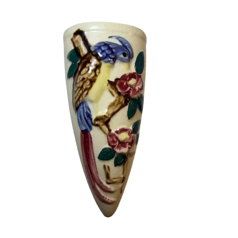 Bird Of Paradise Vintage Pottery Wall Pocket Made In Japan - 6”