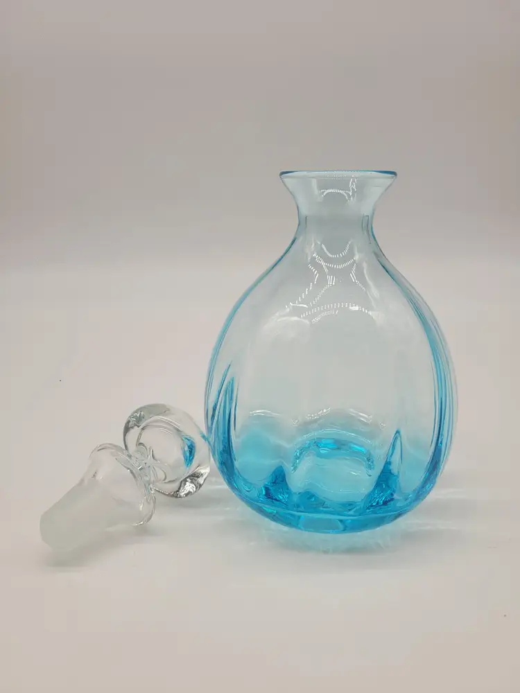 Blue Blown Glass Decanter With Stopper 8" Tall Vintage Italy clear to blue fade
