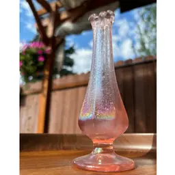 Vintage FENTON Pink Iridescent 75th Anniversary Bud Vase