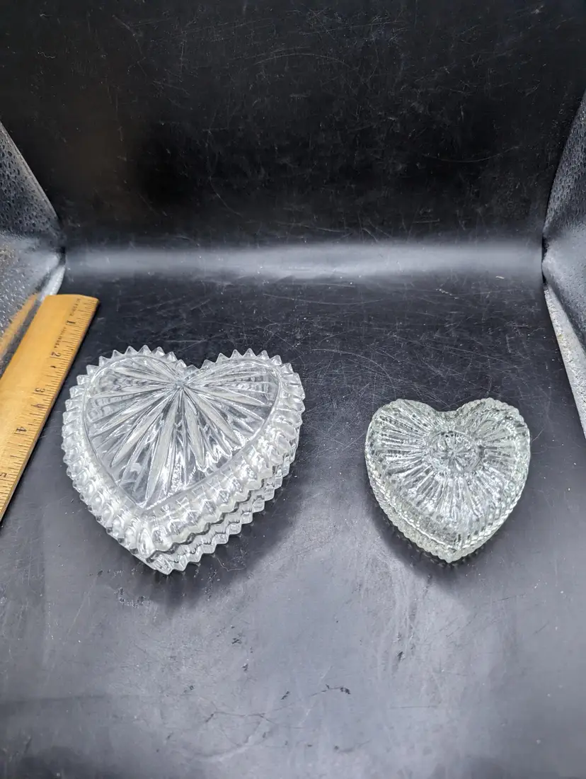 Vintage Heart-Shaped Glass Trinket Boxes