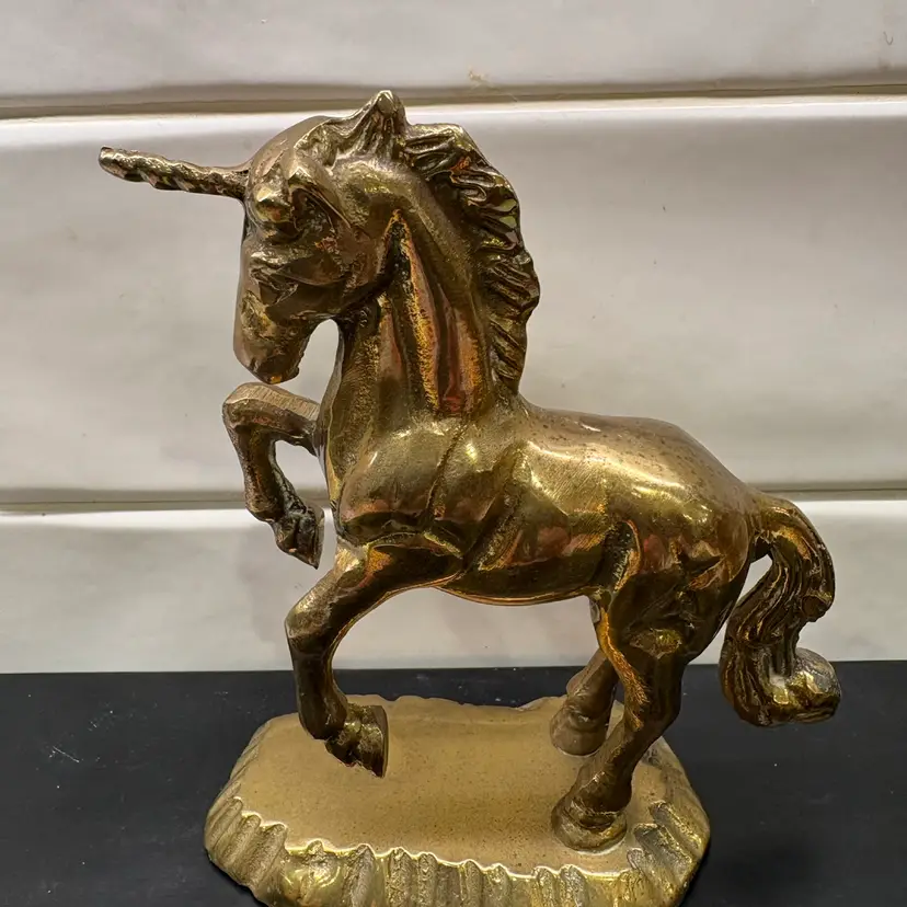 Vintage Brass Unicorn Figure Statue on Base 4.5” x 4”