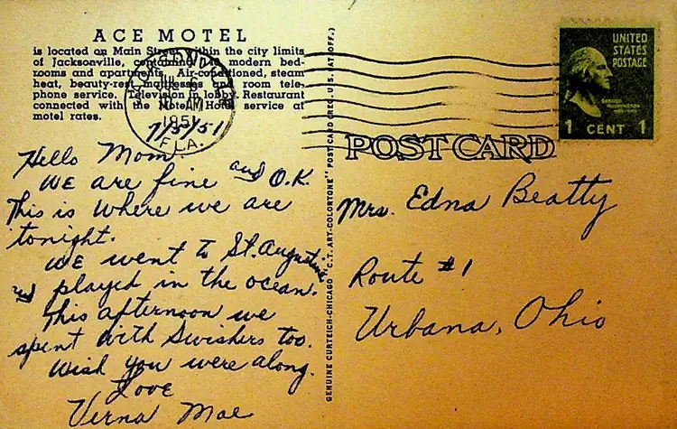Ace Motel Postcard Jacksonville Florida 1951