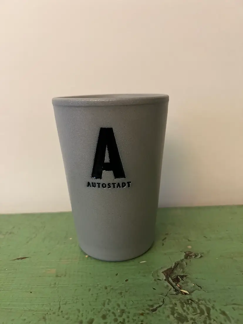 Autostadt German 0.25L Salt Glaze Pottery Stoneware Mug 8.5oz. Advertising Cup.