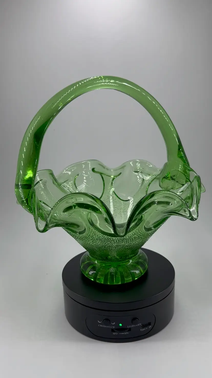 Vintage Green Glass Basket