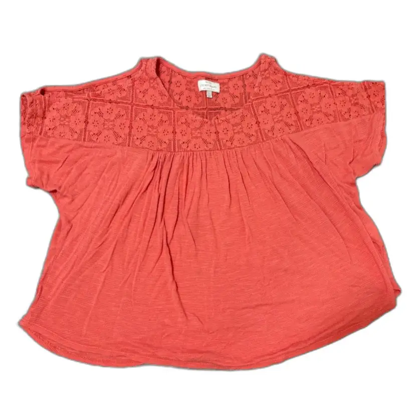 Lucky Brand Top L Coral Cold Shoulder Lace Peasant Bohochic Festival