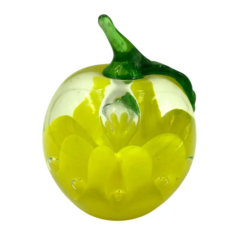 24 - Yellow Magnum Apple Paperweight Signed Joe McAllister