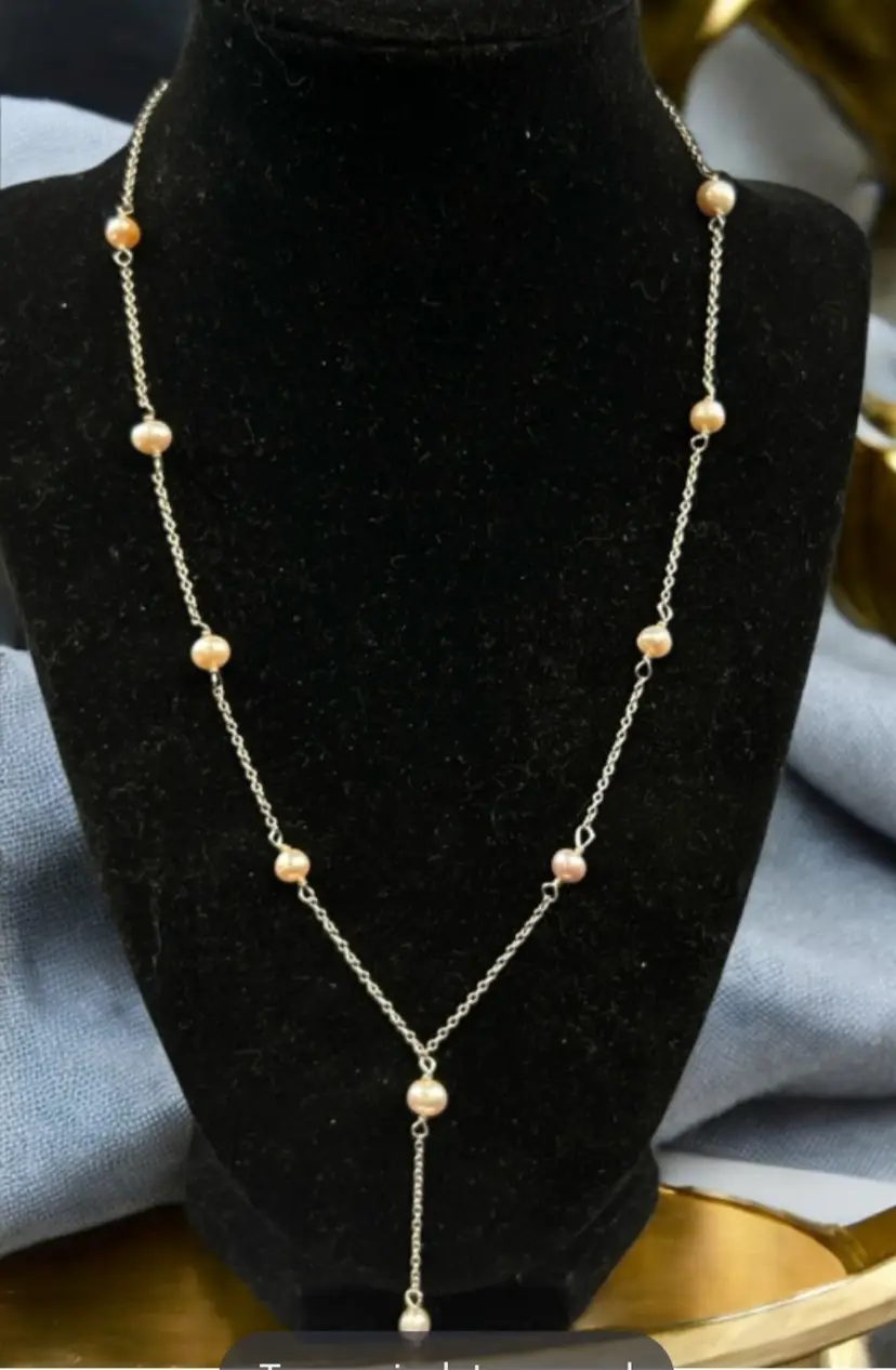 Sterling Silver w/ Genuine Pearls Necklace 18 Inch Stamped at ring clasp