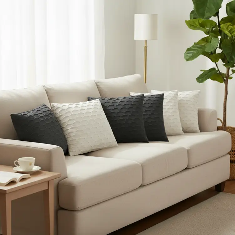 SOGA 6PC Scalloped Wave Pillow Covers Charcoal Gray & Pure White 45cm Decorative Set