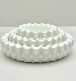 Fenton White Milk Glass Square Hobnail Stacking Vintage Ashtray Set