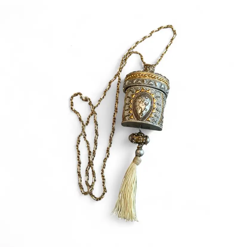 Vintage (It Glows!) Mary Frances Bejeweled Chained Purse - Silver And Gold Tone