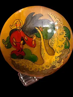 Russian Hand Painted Selenite Folk Art FolkloreVintage Brooch Pin